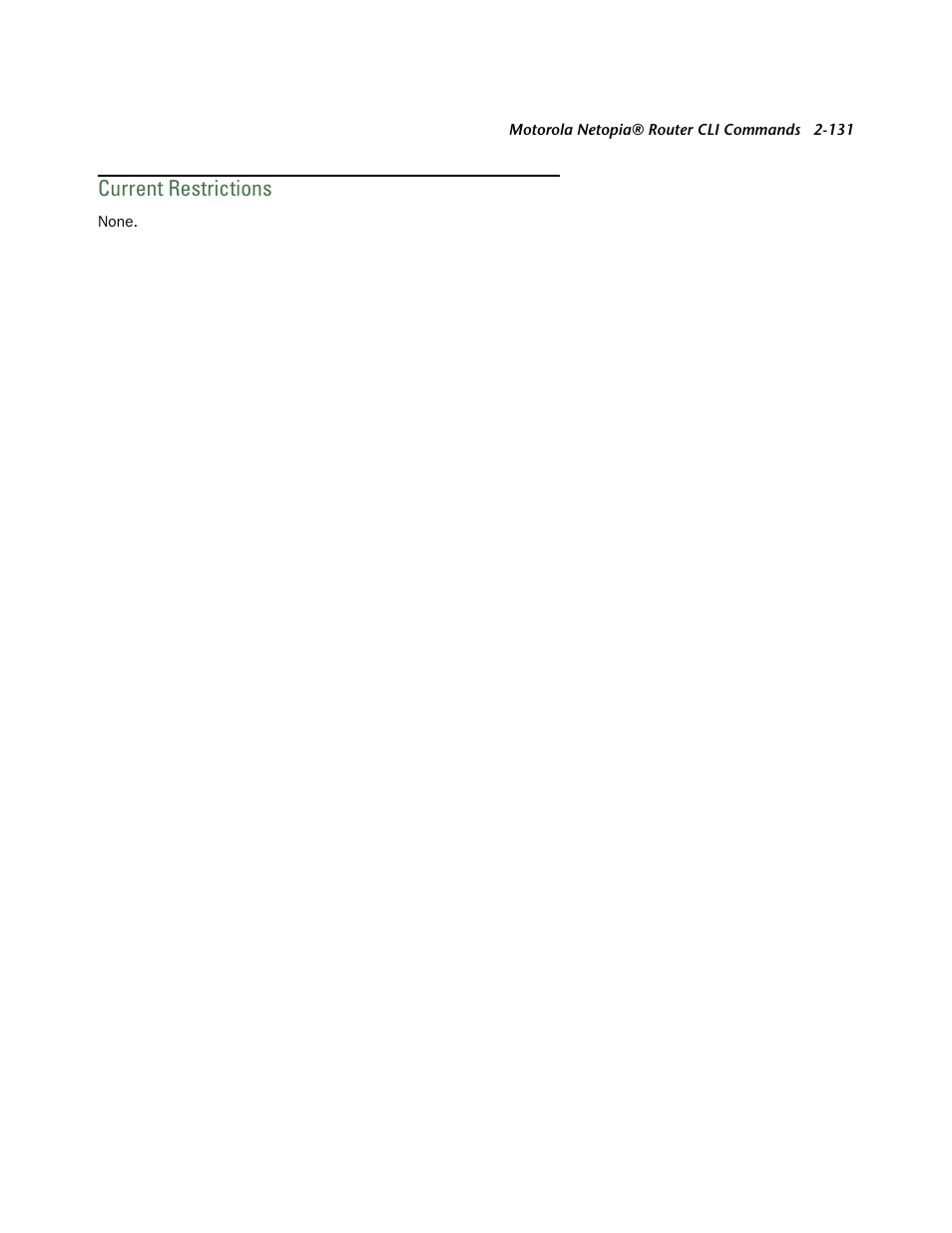 Current restrictions, Current restrictions -131 | Netopia CLI 874 User Manual | Page 143 / 207