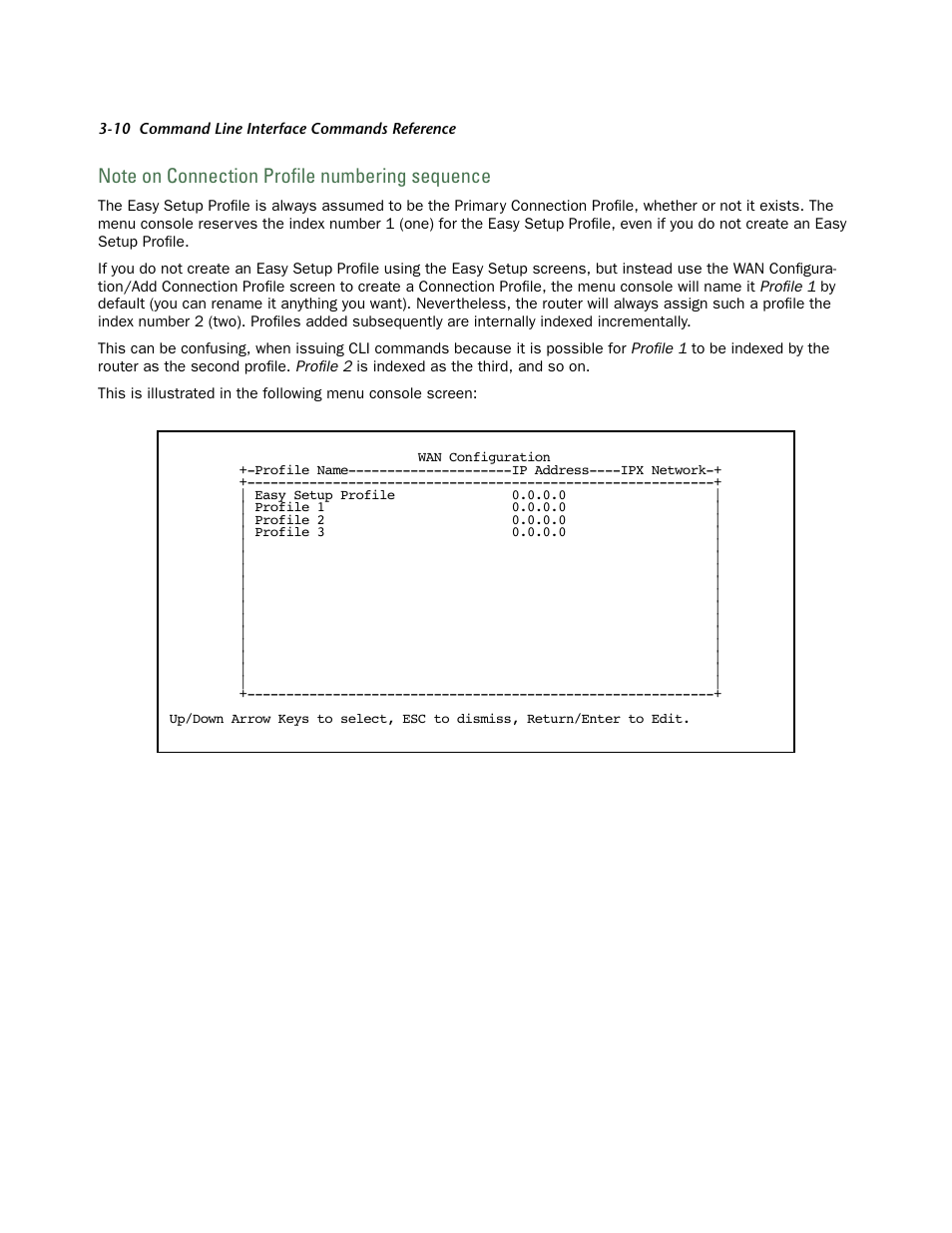 Note on connection profile numbering sequence, Note on connection profile numbering sequence -10 | Netopia CLI 874 User Manual | Page 154 / 207
