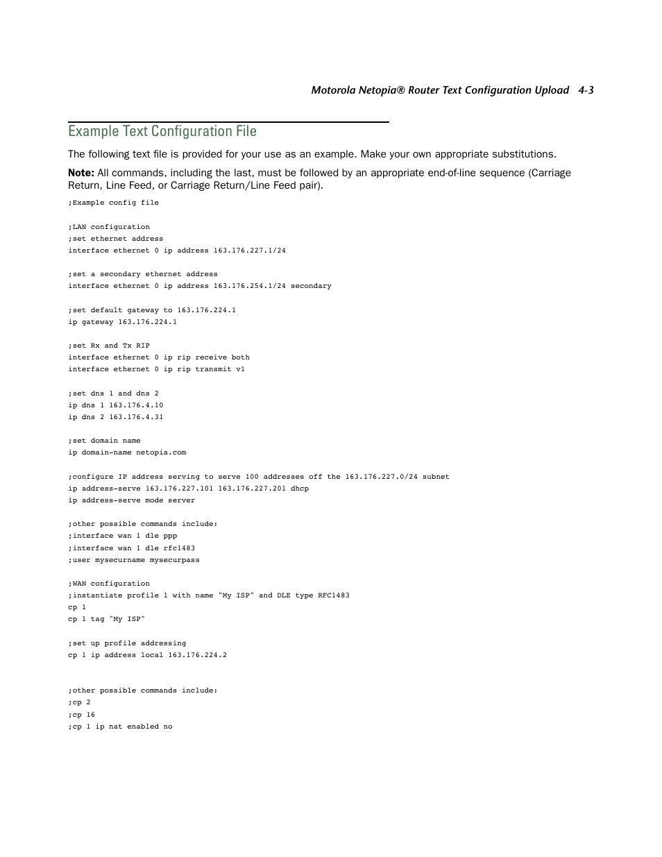 Example text configuration file, Example text configuration file -3 | Netopia CLI 874 User Manual | Page 181 / 207