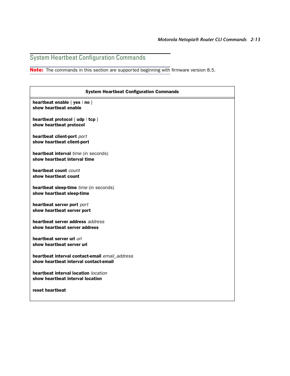 System heartbeat configuration commands, System hear tbeat configuration commands -13 | Netopia CLI 874 User Manual | Page 25 / 207