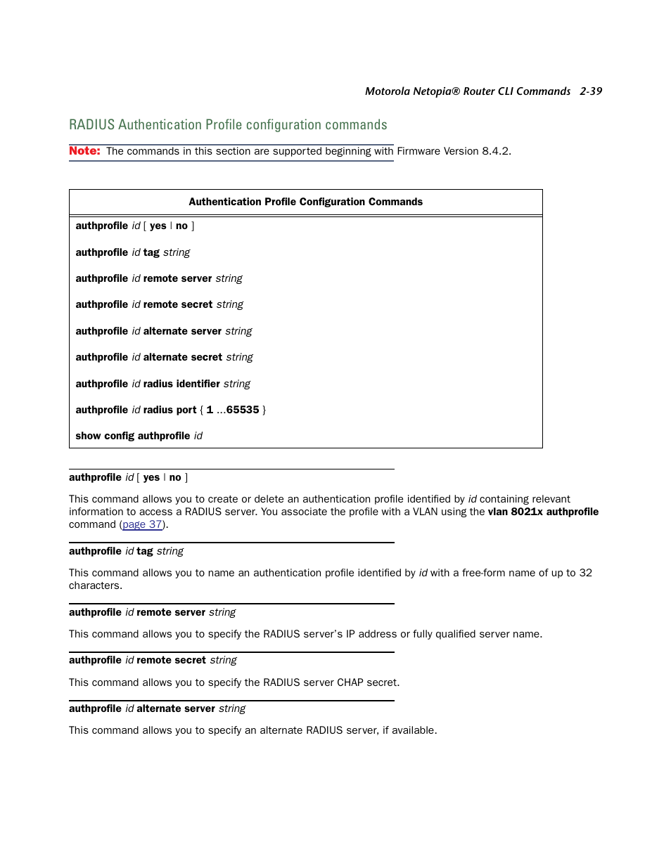Default to the radius configuration (see | Netopia CLI 874 User Manual | Page 51 / 207
