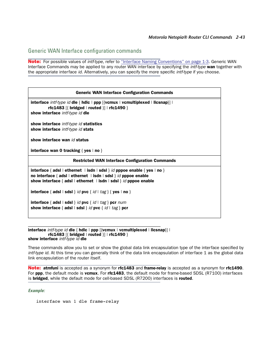 Generic wan interface configuration commands, Generic wan inter face configuration commands -43 | Netopia CLI 874 User Manual | Page 55 / 207