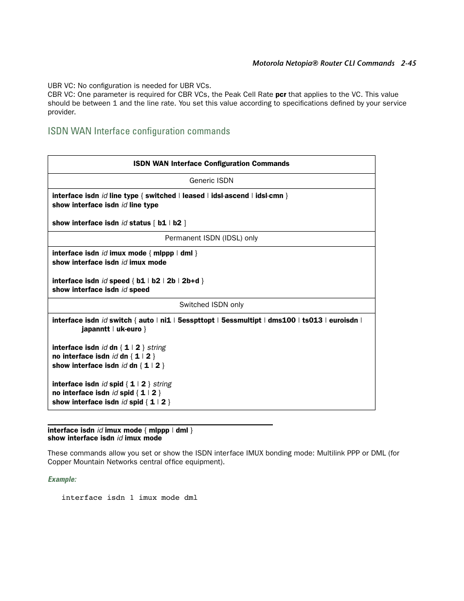 Isdn wan interface configuration commands, Isdn wan inter face configuration commands -45 | Netopia CLI 874 User Manual | Page 57 / 207