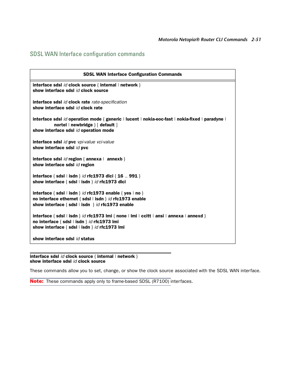 Sdsl wan interface configuration commands, Sdsl wan inter face configuration commands -51 | Netopia CLI 874 User Manual | Page 63 / 207