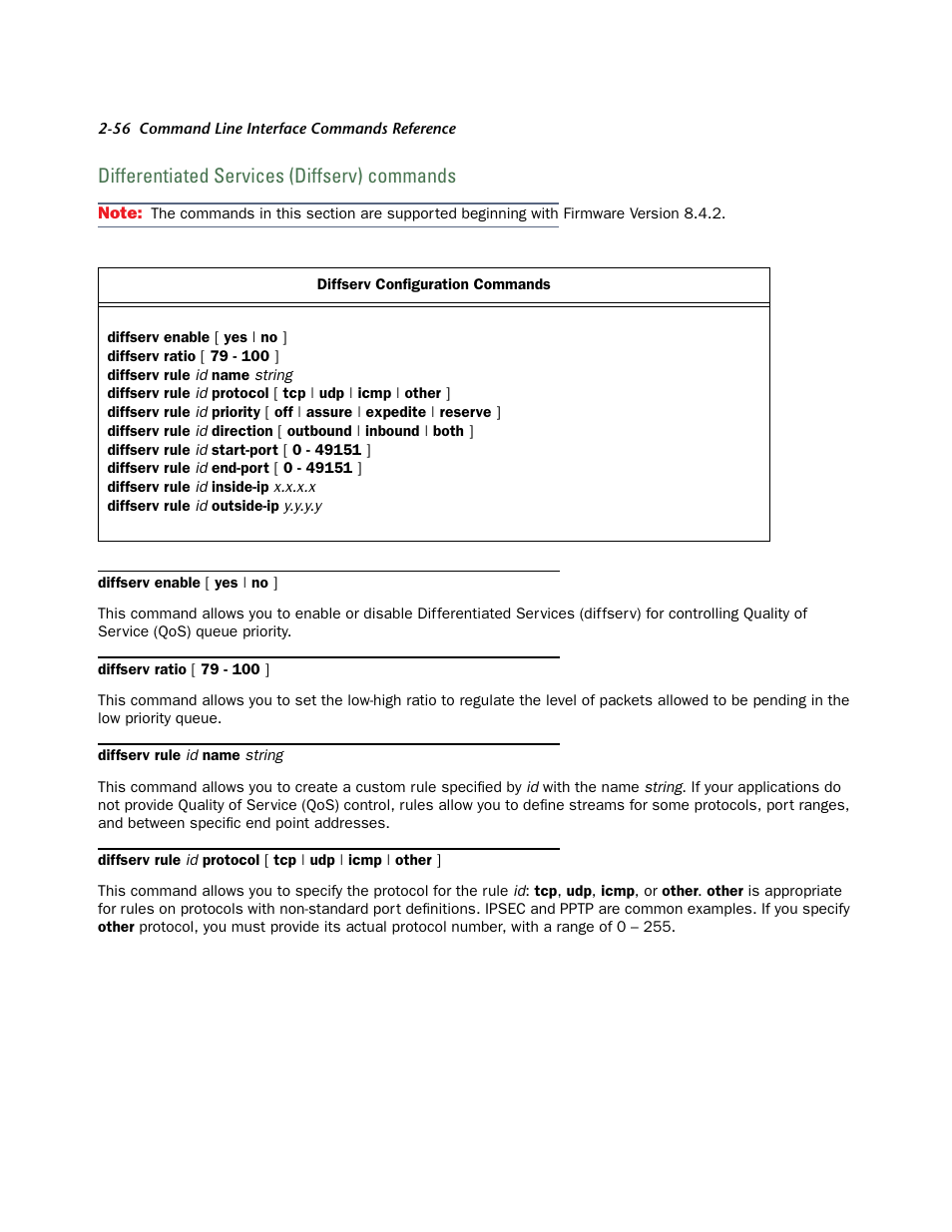 Differentiated services (diffserv) commands, Differentiated ser vices (diffser v) commands -56 | Netopia CLI 874 User Manual | Page 68 / 207