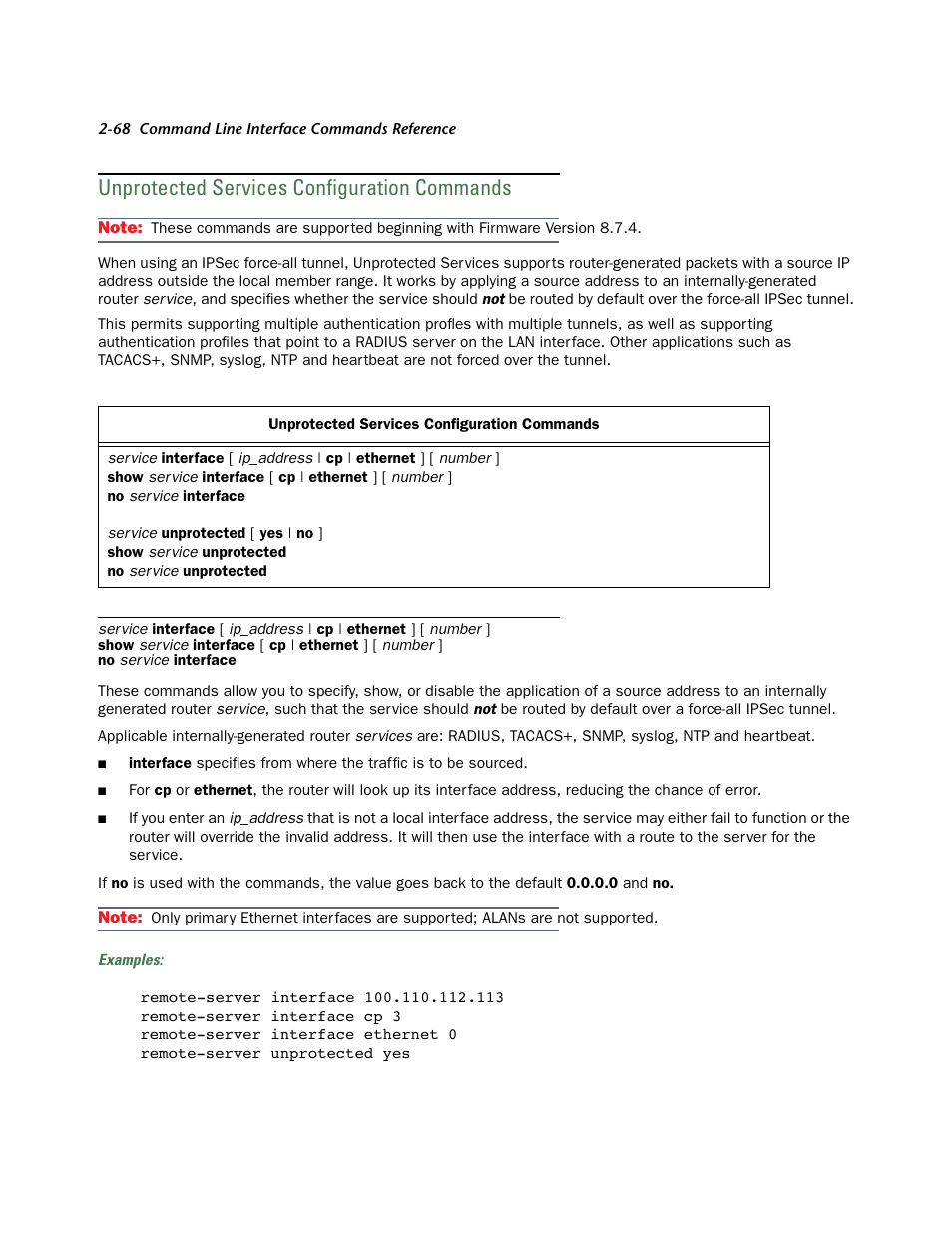 Unprotected services configuration commands, Unprotected ser vices configuration commands -68, Tunnels. see | Netopia CLI 874 User Manual | Page 80 / 207