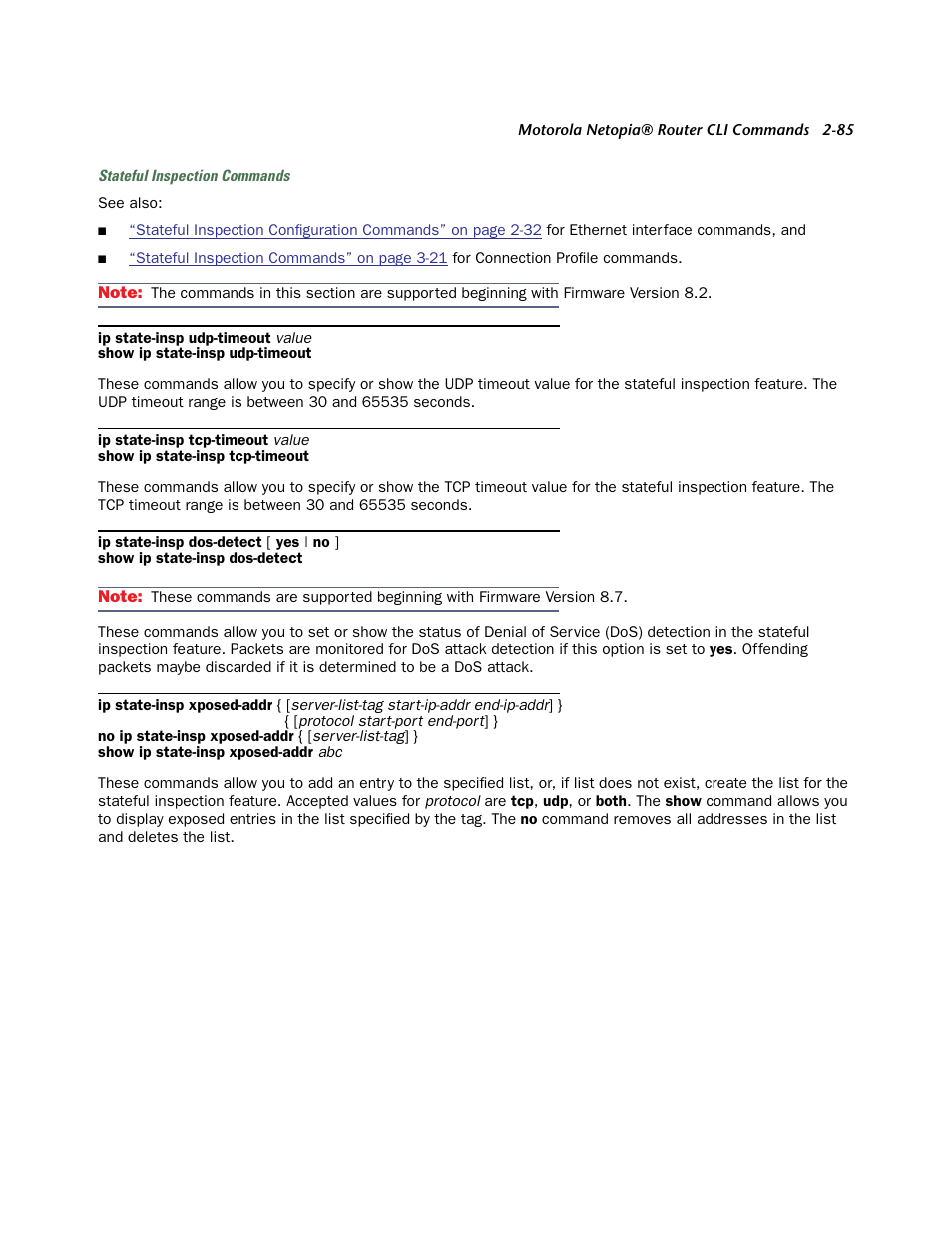 For global stateful inspection commands | Netopia CLI 874 User Manual | Page 97 / 207