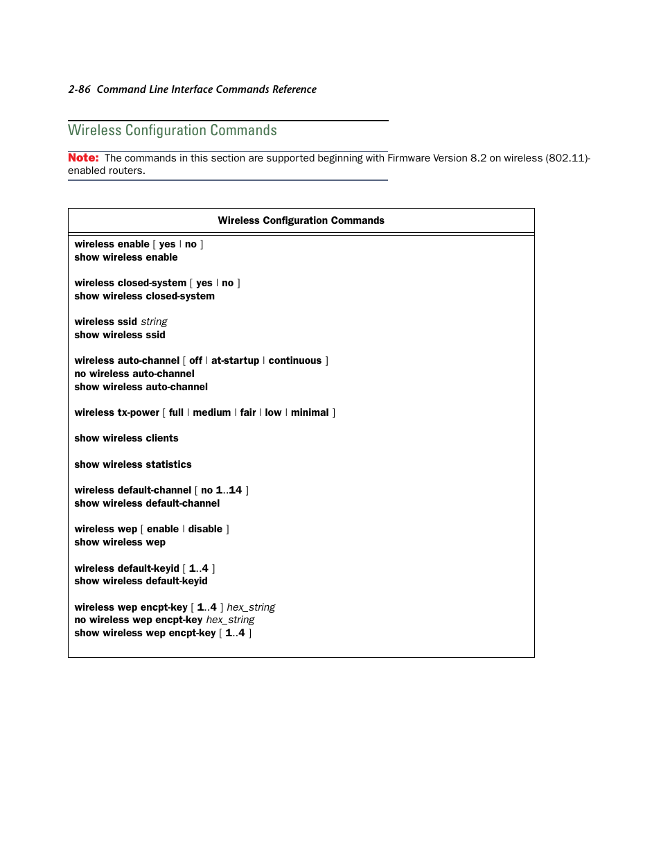 Wireless configuration commands, Wireless configuration commands -86, Ted. see | Netopia CLI 874 User Manual | Page 98 / 207