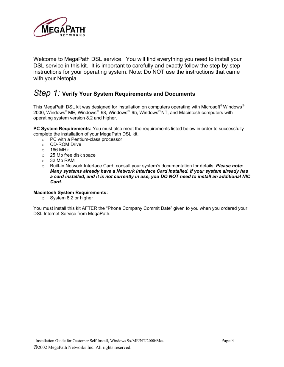 Step 1, Verify your system requirements and documents | Netopia 45413 User Manual | Page 3 / 34