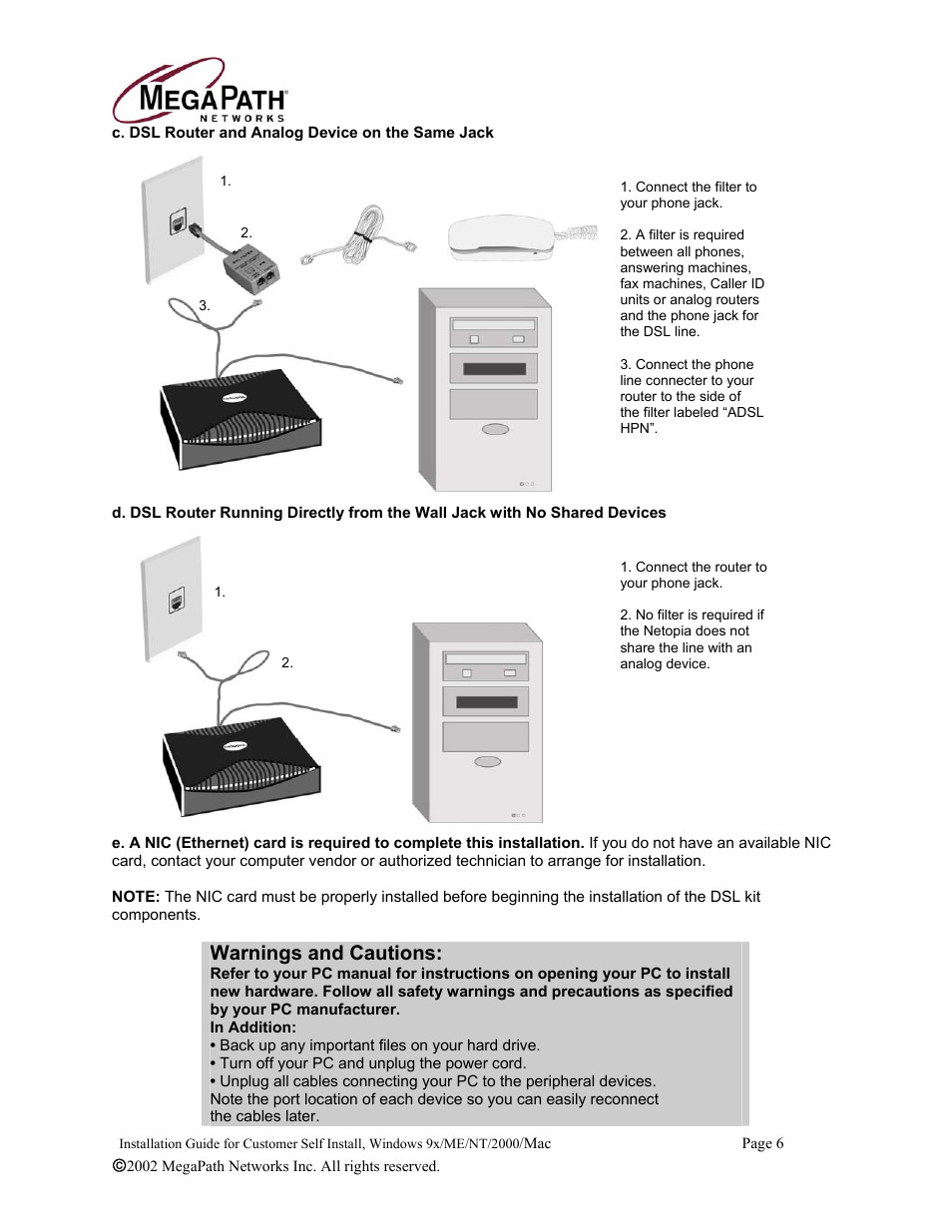 Warnings and cautions | Netopia 45413 User Manual | Page 6 / 34