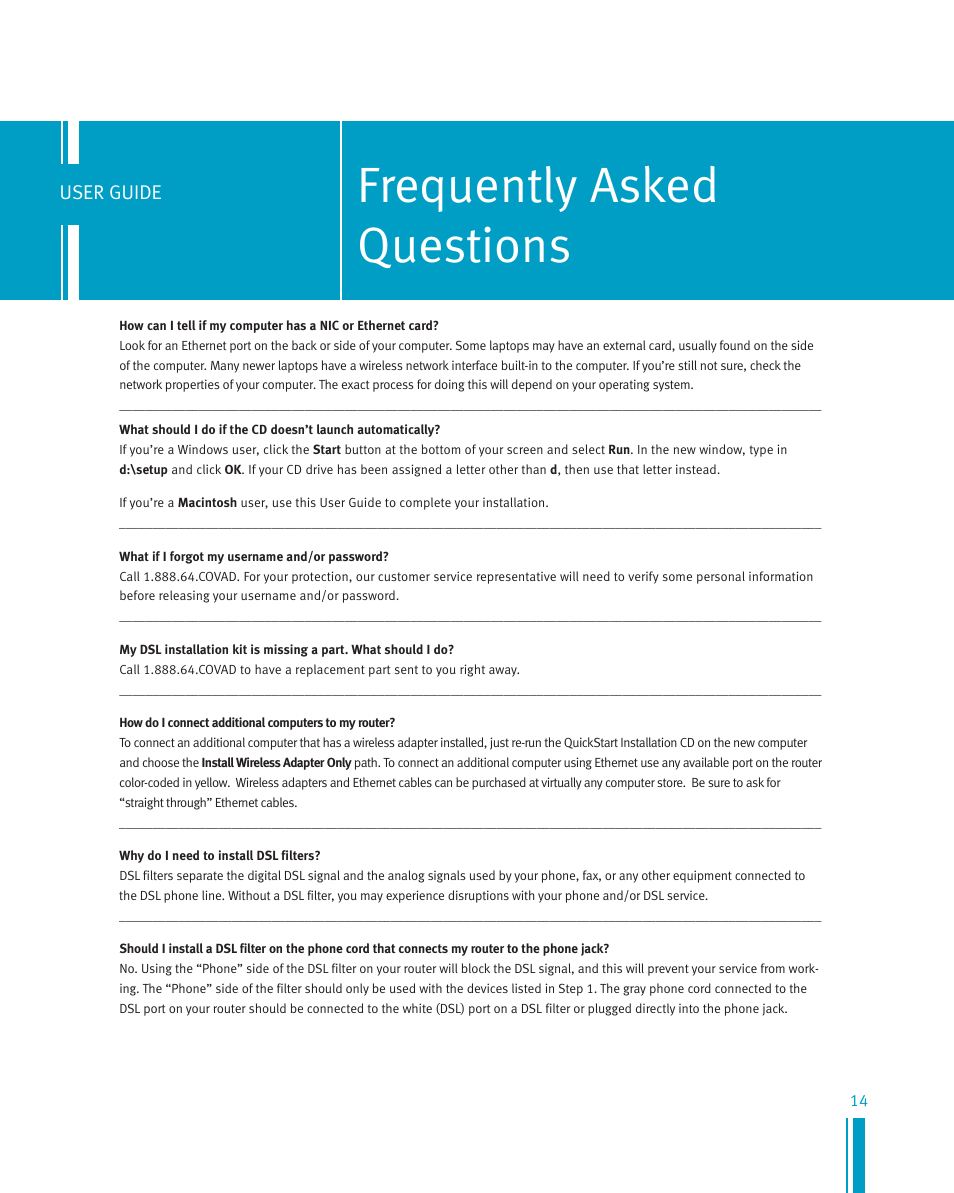 Frequently asked questions, User guide | Netopia Network Adapte User Manual | Page 14 / 19