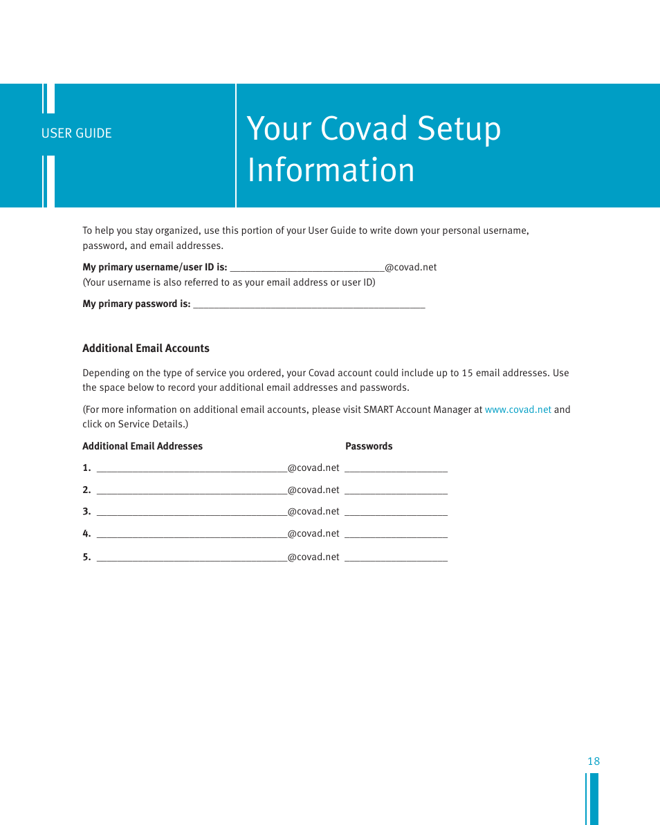 Your covad setup information | Netopia Network Adapte User Manual | Page 18 / 19