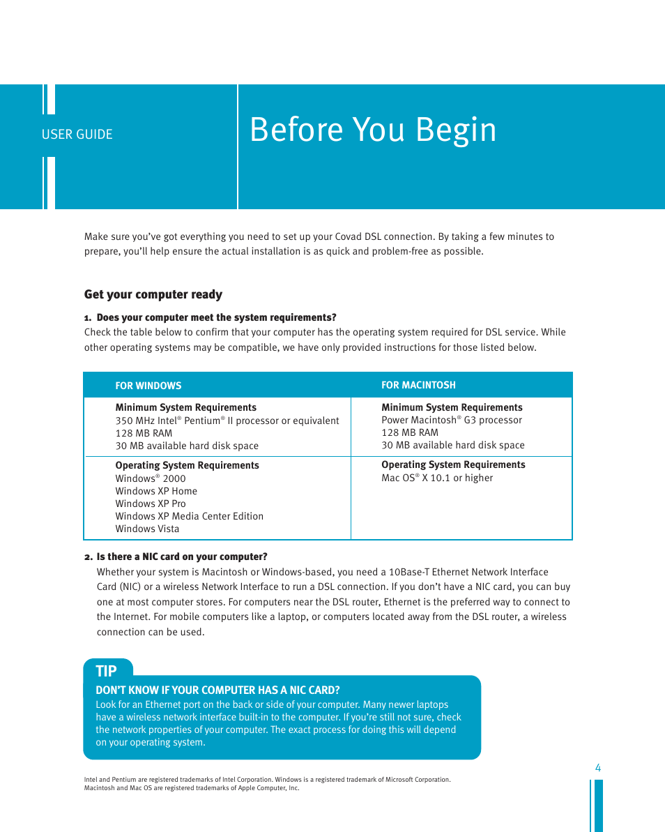 Before you begin, User guide, Get your computer ready | Netopia Network Adapte User Manual | Page 4 / 19