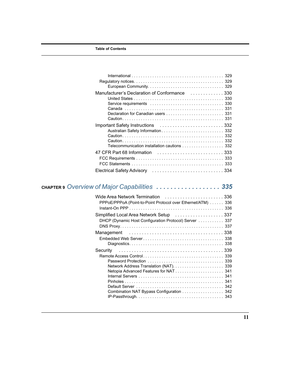 Overview of major capabilities | Netopia 2200 User Manual | Page 11 / 351