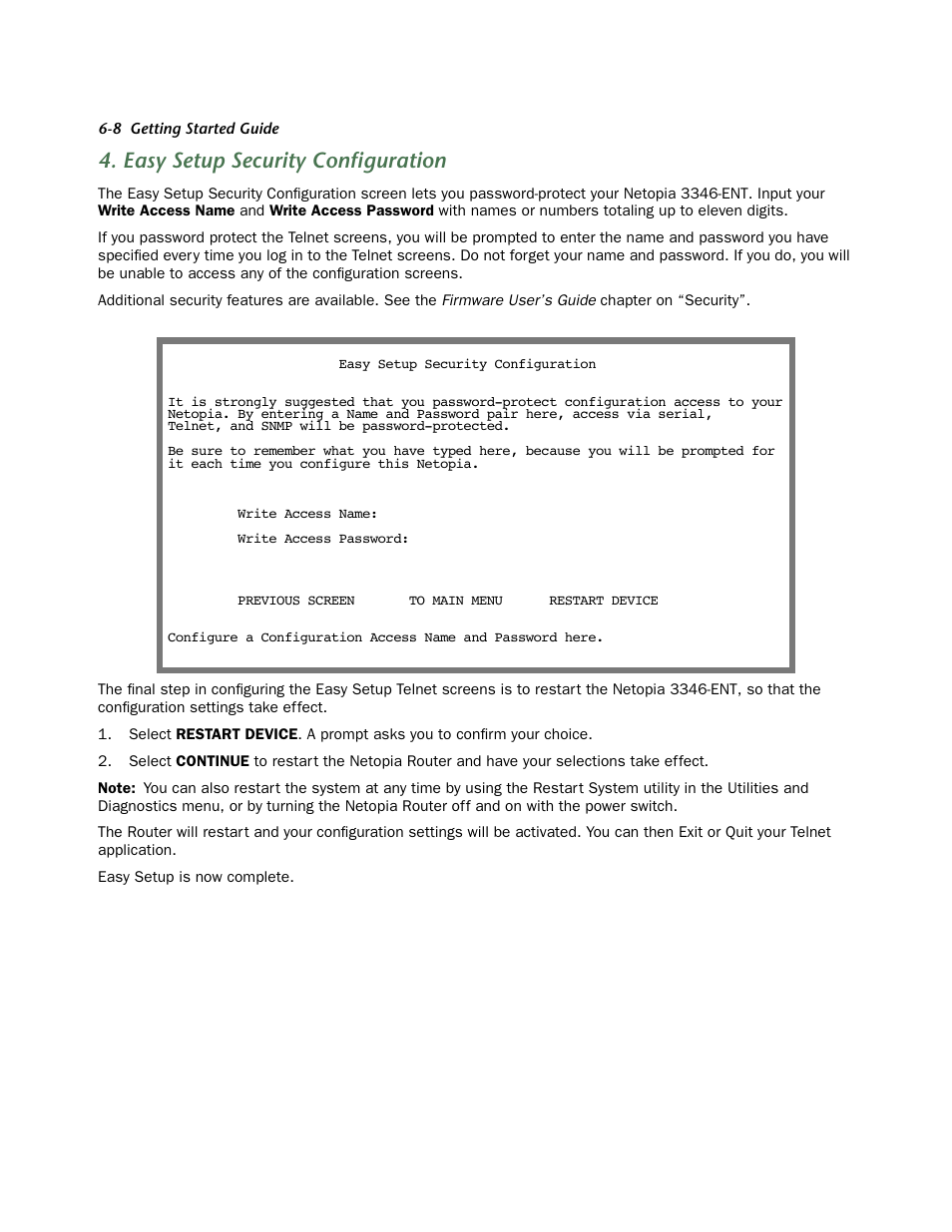 Easy setup security configuration, Easy setup security configuration -8 | Netopia 3346-ENT User Manual | Page 32 / 38