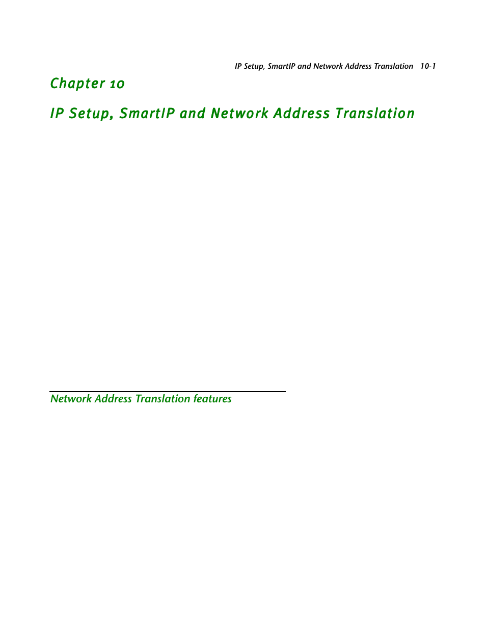 Ip setup, smartip and network address translation, Network address translation features, Network address translation features -1 | Otocols setup. see, Ip setup, smar tip and network address, Of this guide for mor, Ving, see, Mation, see, E given in | Netopia R2121 User Manual | Page 105 / 280