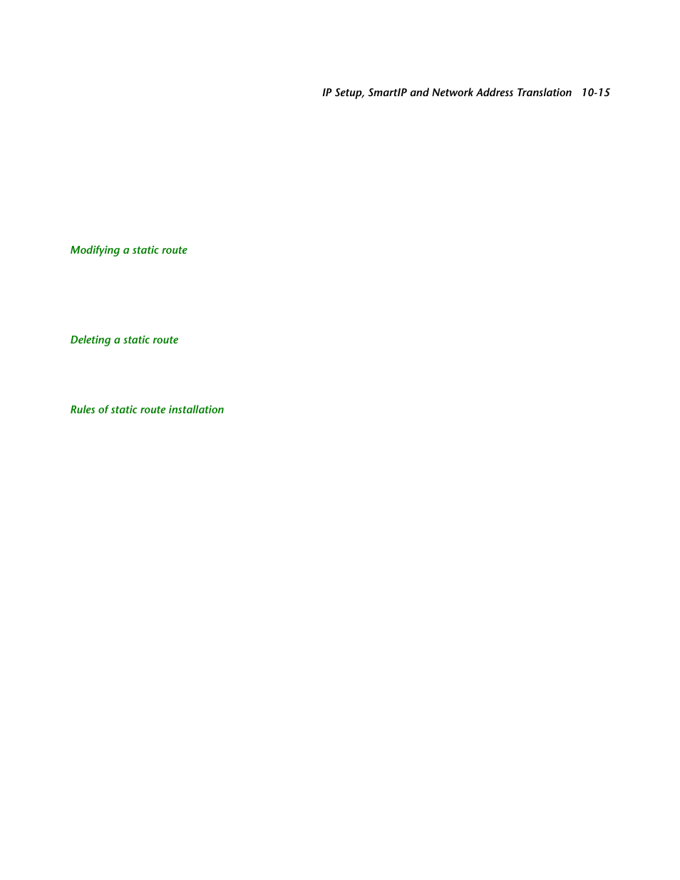 Modifying a static route, Deleting a static route, Rules of static route installation | Netopia R2121 User Manual | Page 119 / 280