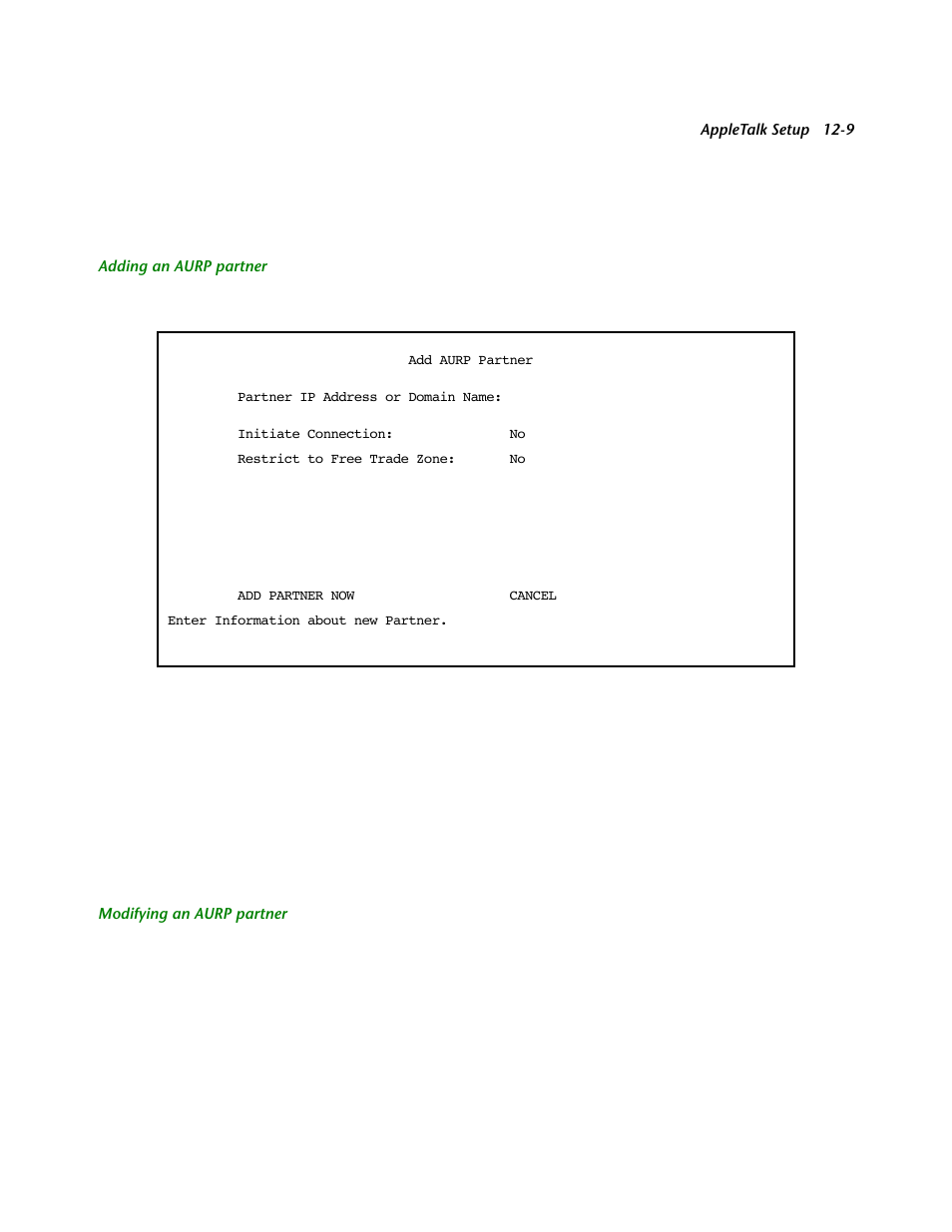 Adding an aurp partner, Modifying an aurp partner | Netopia R2121 User Manual | Page 143 / 280