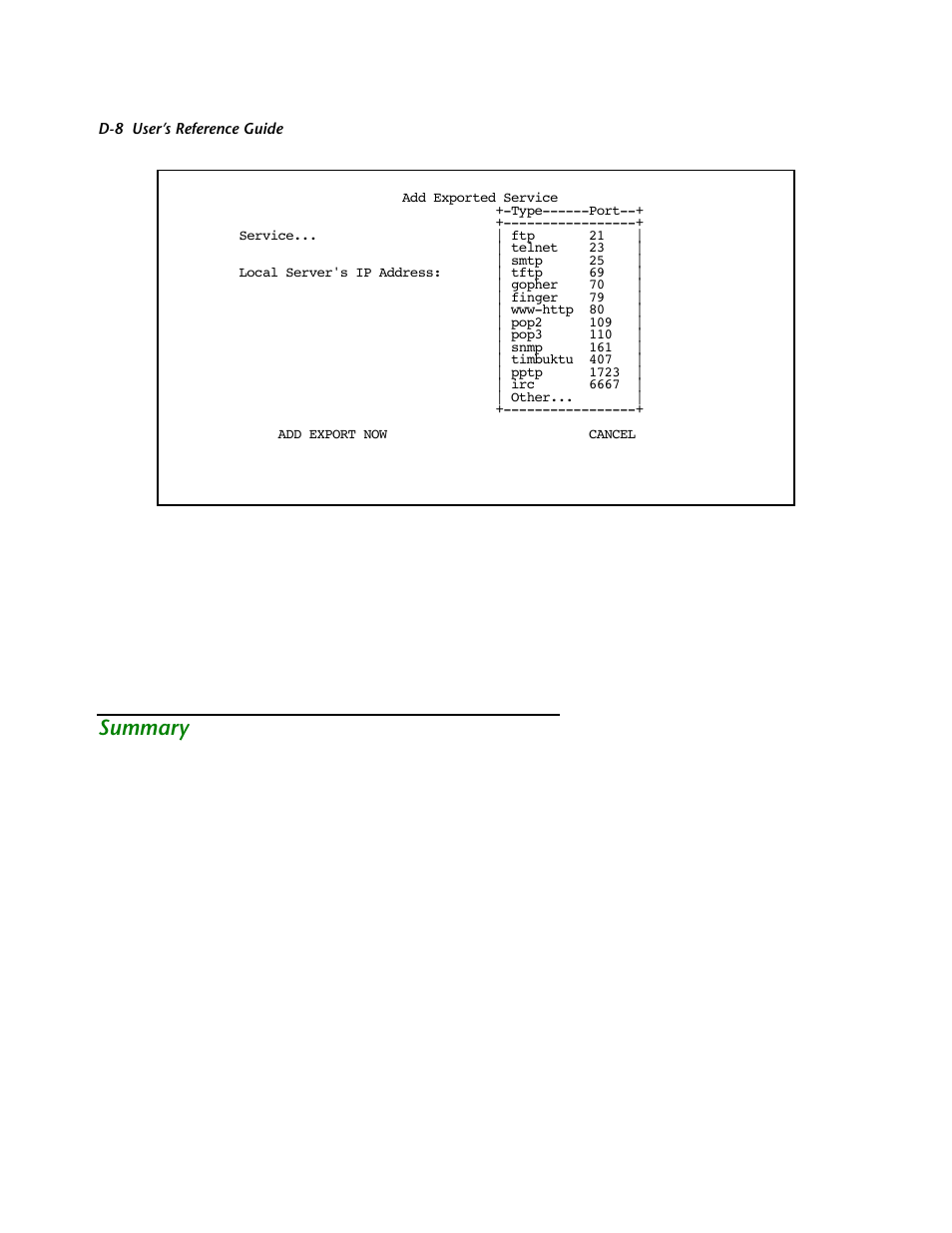 Summary | Netopia R2121 User Manual | Page 250 / 280