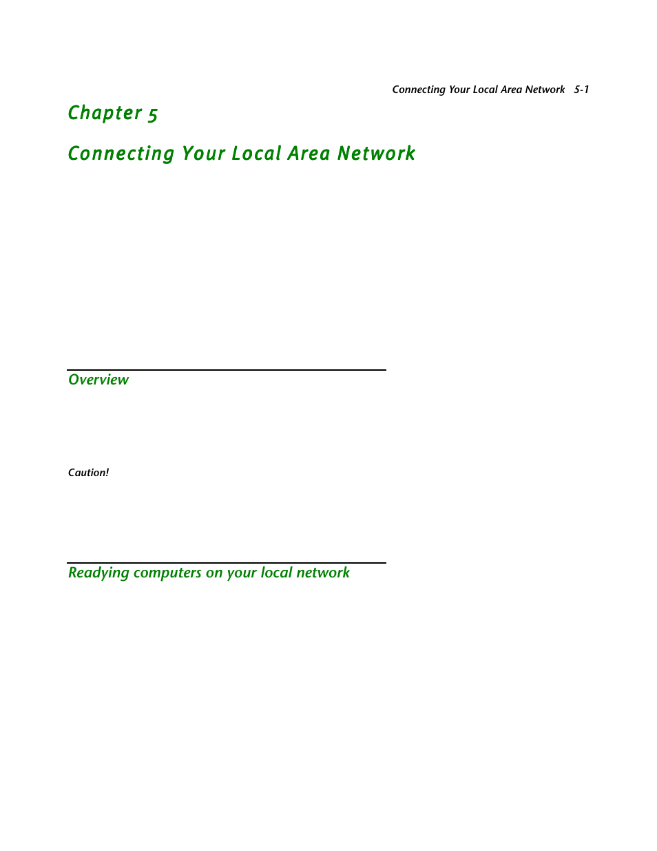 Connecting your local area network, Overview, Readying computers on your local network | Chapter 5 — connecting your local area network -1, Over view -1, Readying computers on your local network -1 | Netopia R2121 User Manual | Page 53 / 280