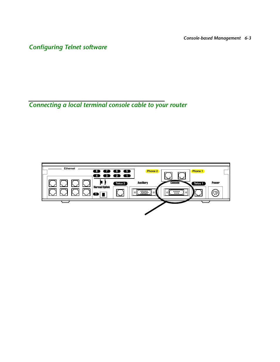 Configuring telnet software, Configuring telnet software -3, Console configuration. see | On attaching the console cable, see | Netopia R2121 User Manual | Page 65 / 280