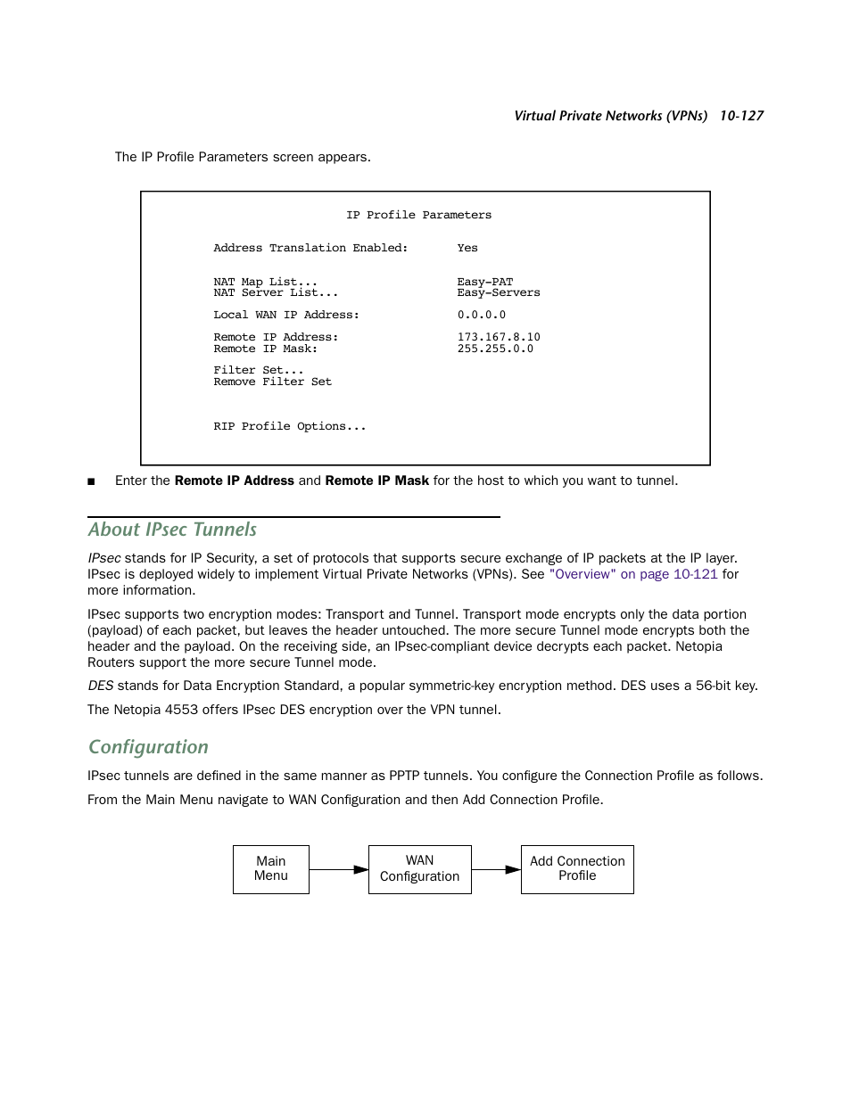 About ipsec tunnels, Configuration | Netopia 4553 User Manual | Page 127 / 218