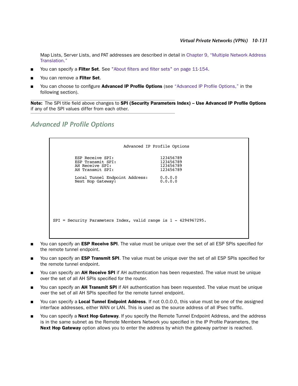 Advanced ip profile options, Ofile “esp receive spis.” (see | Netopia 4553 User Manual | Page 131 / 218