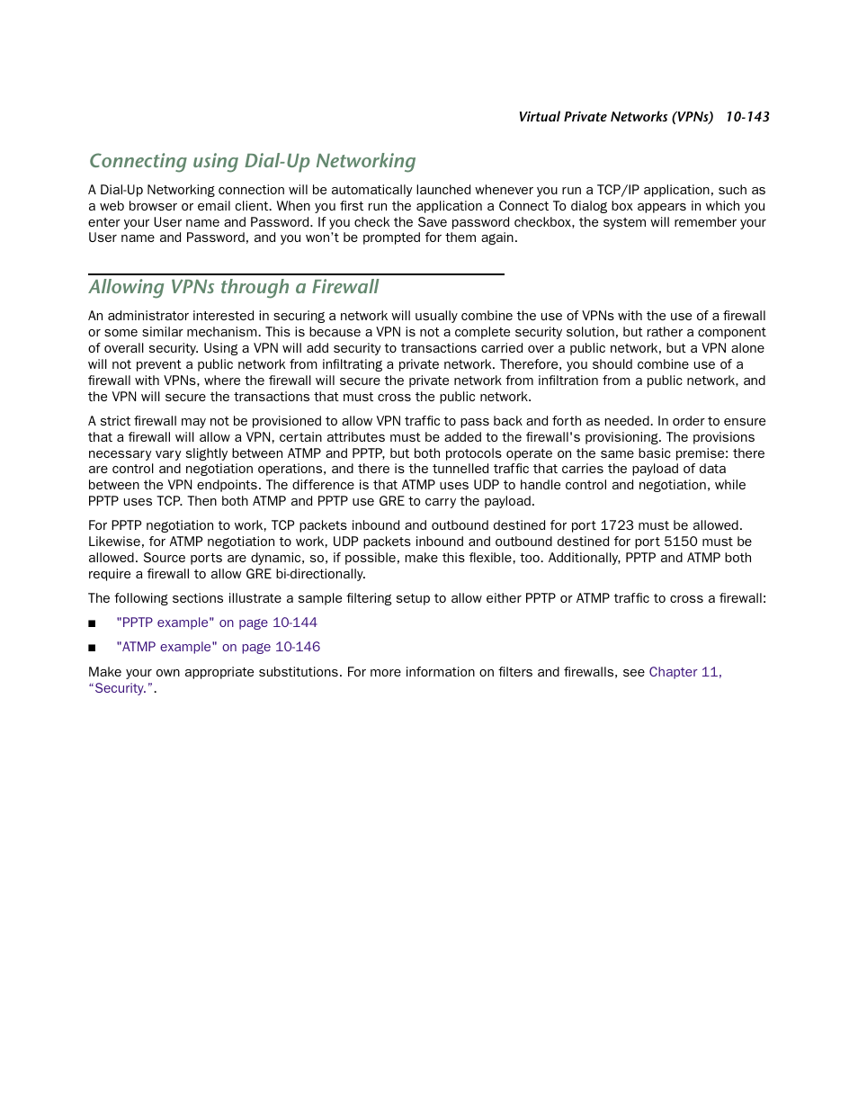 Connecting using dial-up networking, Allowing vpns through a firewall | Netopia 4553 User Manual | Page 143 / 218