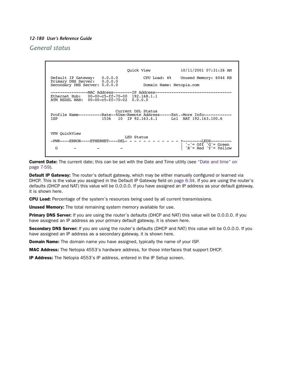 General status | Netopia 4553 User Manual | Page 180 / 218