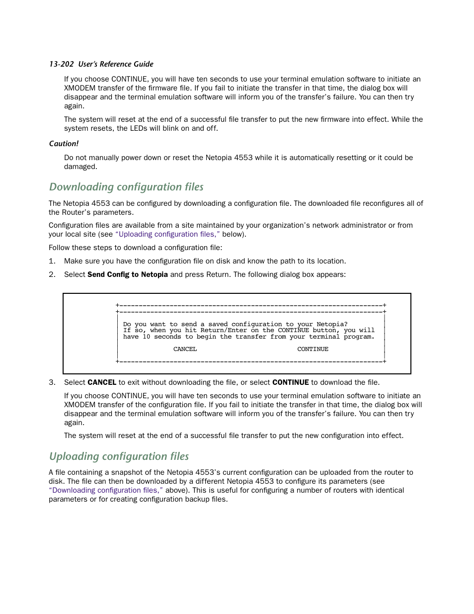 Downloading configuration files, Uploading configuration files | Netopia 4553 User Manual | Page 202 / 218