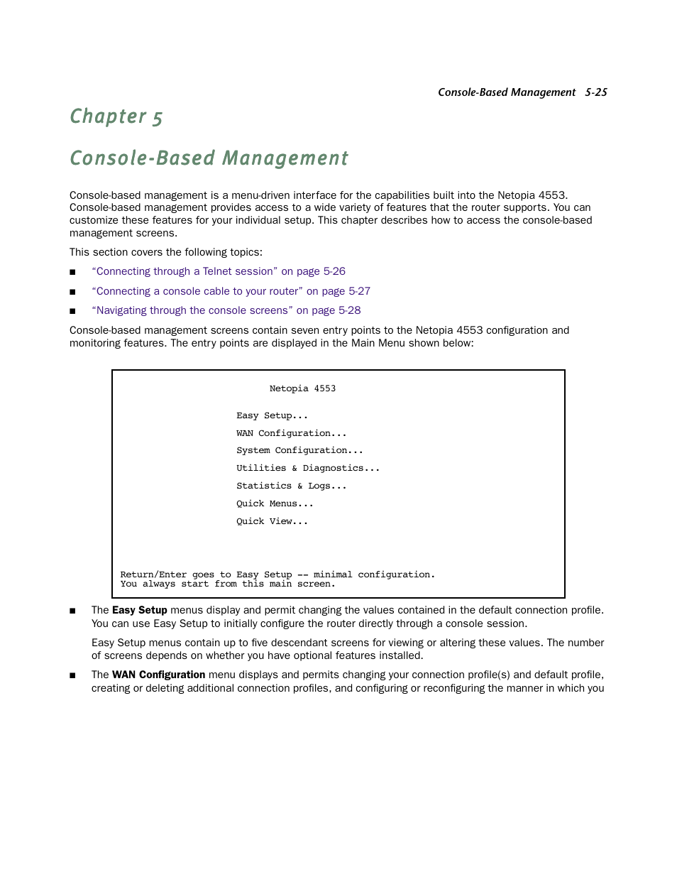 Ements using console-based management (see, Console-based management” on | Netopia 4553 User Manual | Page 25 / 218