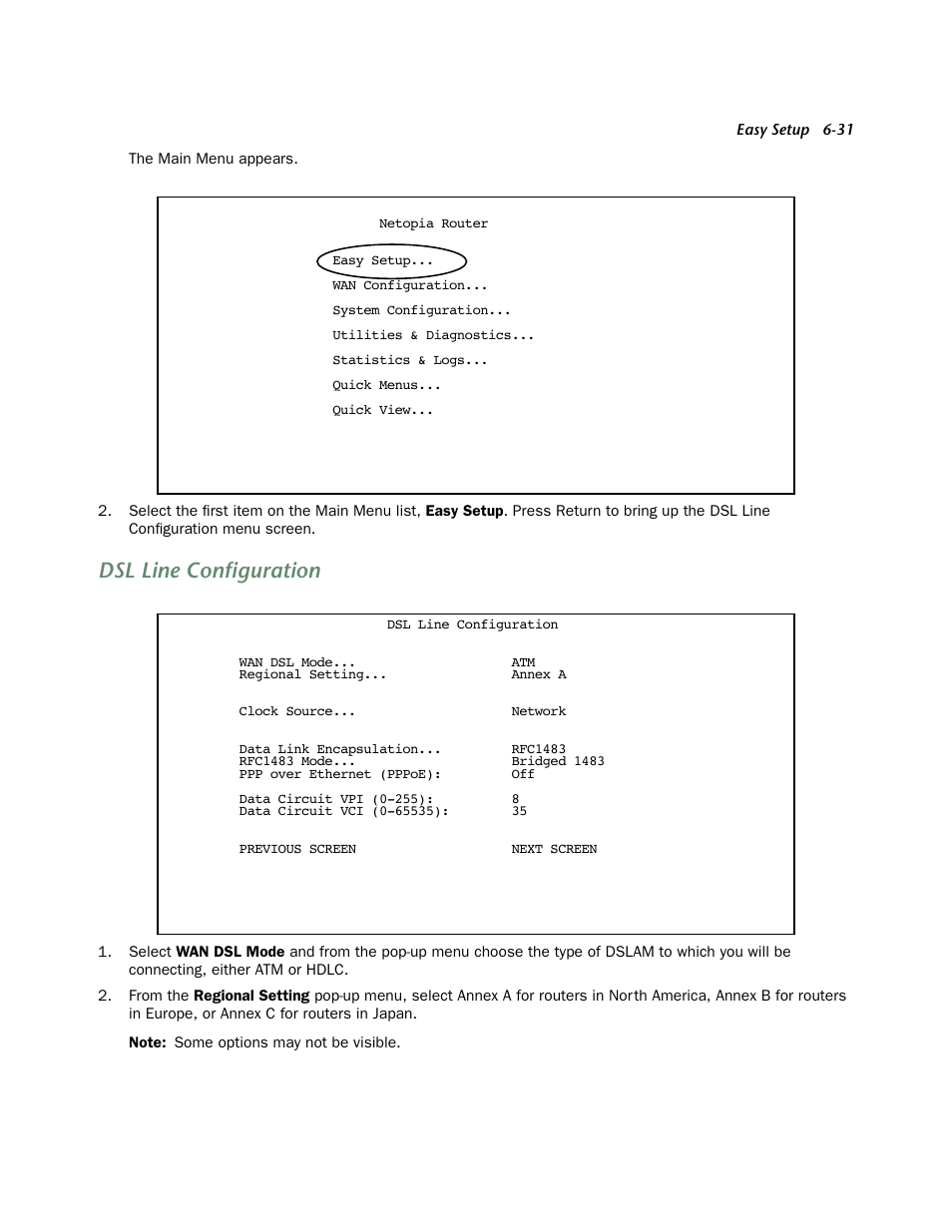 Dsl line configuration | Netopia 4553 User Manual | Page 31 / 218
