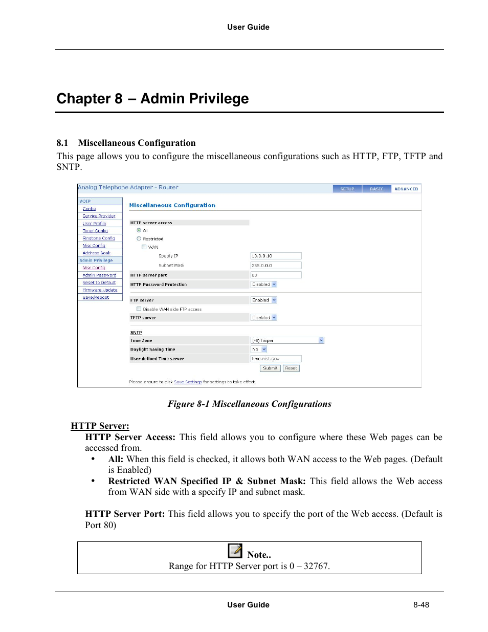 Chapter 8 – admin privilege | Netopia Network Adapater User Manual | Page 48 / 69