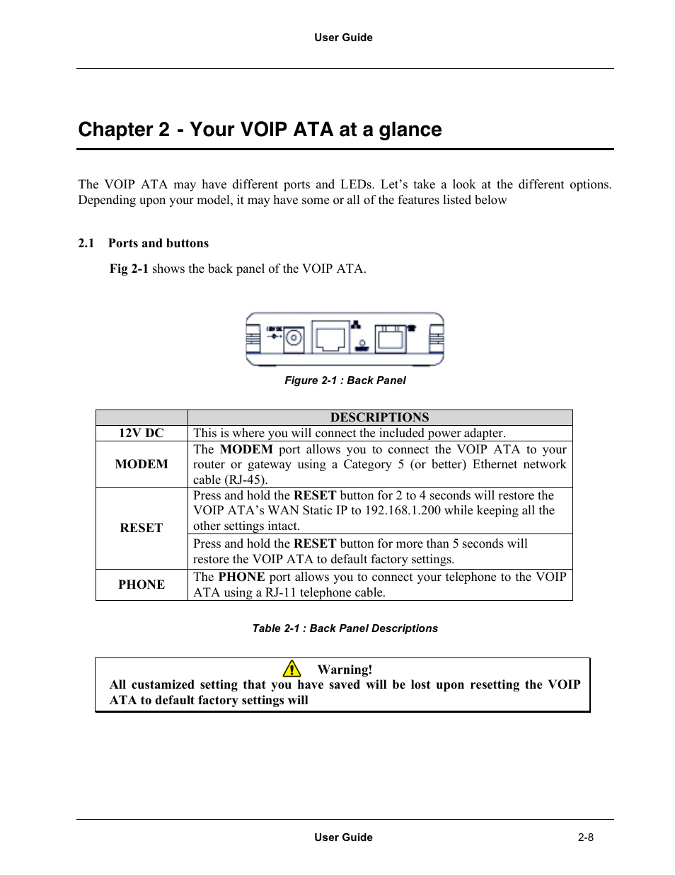Chapter 2 - your voip ata at a glance | Netopia Network Adapater User Manual | Page 8 / 69