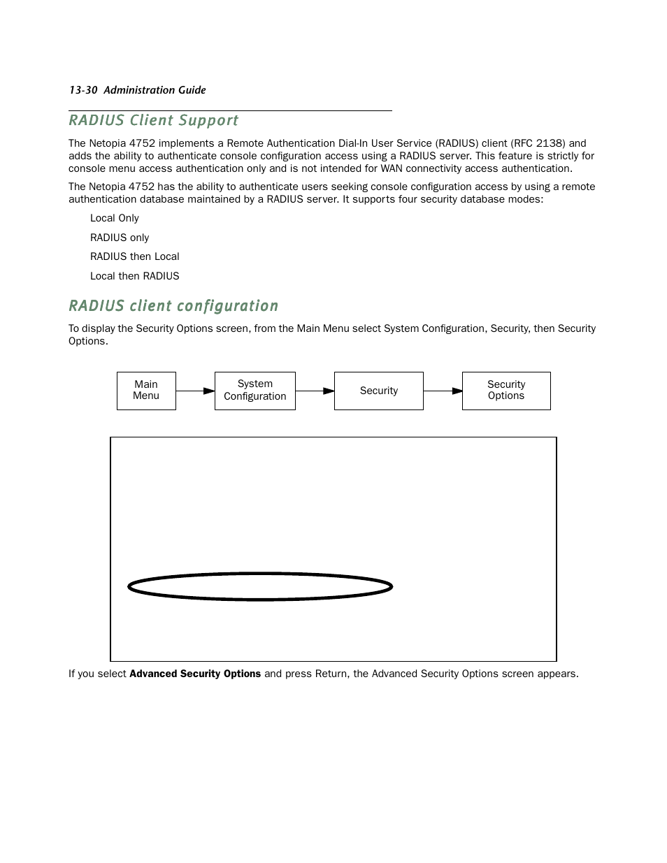 Radius client support, Radius client configuration, Radius client suppor t -30 | Radius client configuration -30 | Netopia 4752 User Manual | Page 202 / 284