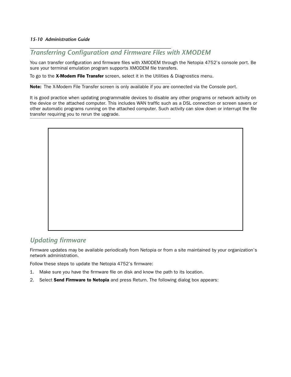 Updating firmware, Transferring configuration and firmware files with, Updating firmware -10 | Appendix e — further reading | Netopia 4752 User Manual | Page 232 / 284