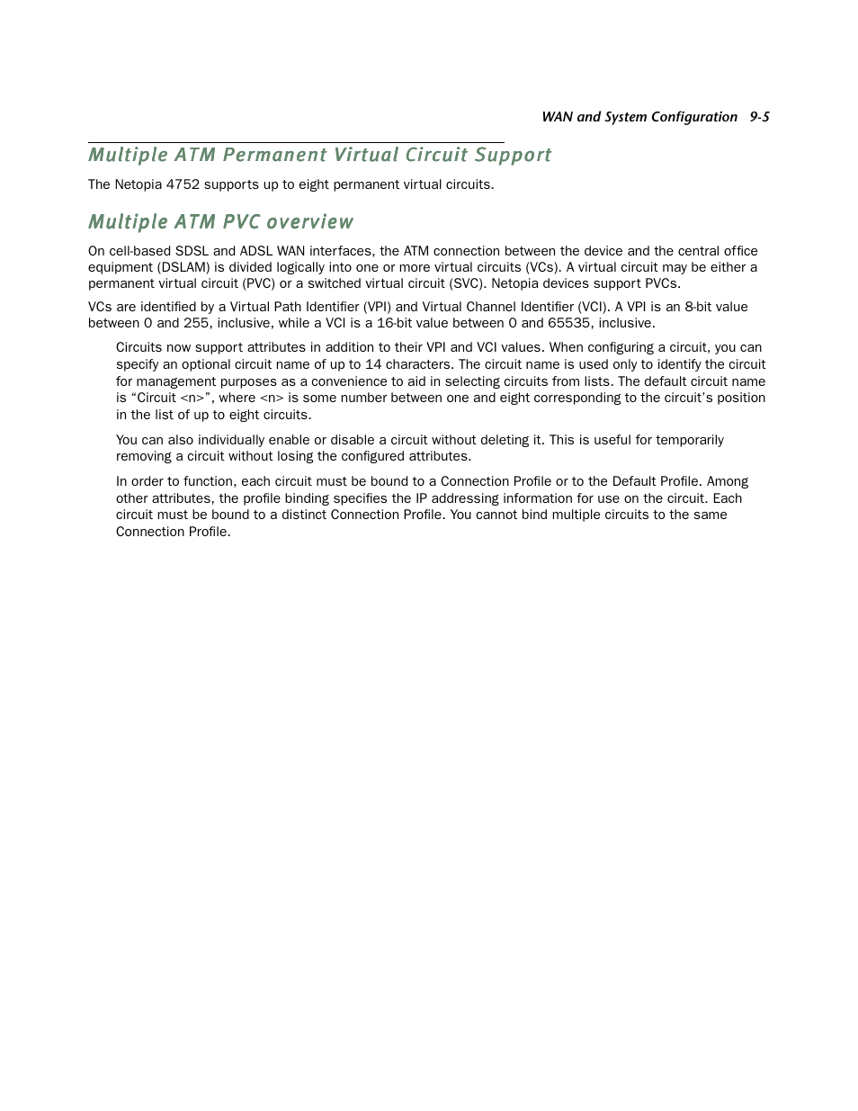 Multiple atm permanent virtual circuit support, Multiple atm pvc overview, Multiple atm pvc over view -5 | Mation on multiple pvcs, see, Multiple atm permanent vir tual circuit | Netopia 4752 User Manual | Page 63 / 284