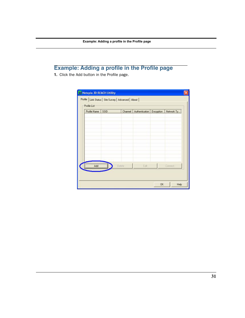 Example: adding a proﬁle in the proﬁle page | Netopia 6161210-00-01 User Manual | Page 33 / 64
