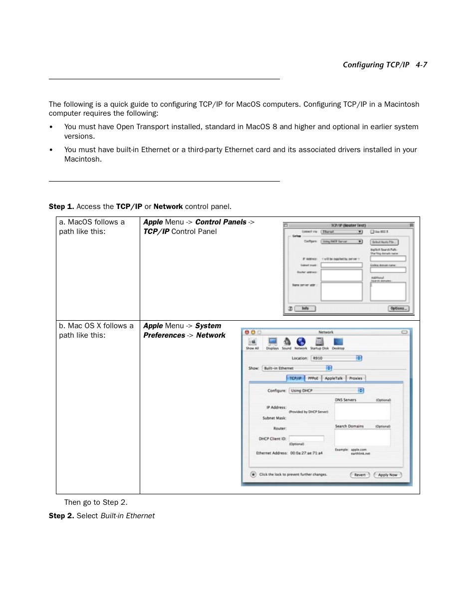 Configuring tcp/ip on macintosh computers, Macintosh macos 8 or higher or mac os x, Configuring tcp/ip on macintosh computers -7 | Macintosh macos 8 or higher or mac os x -7 | Netopia 3387W-ENT User Manual | Page 19 / 44