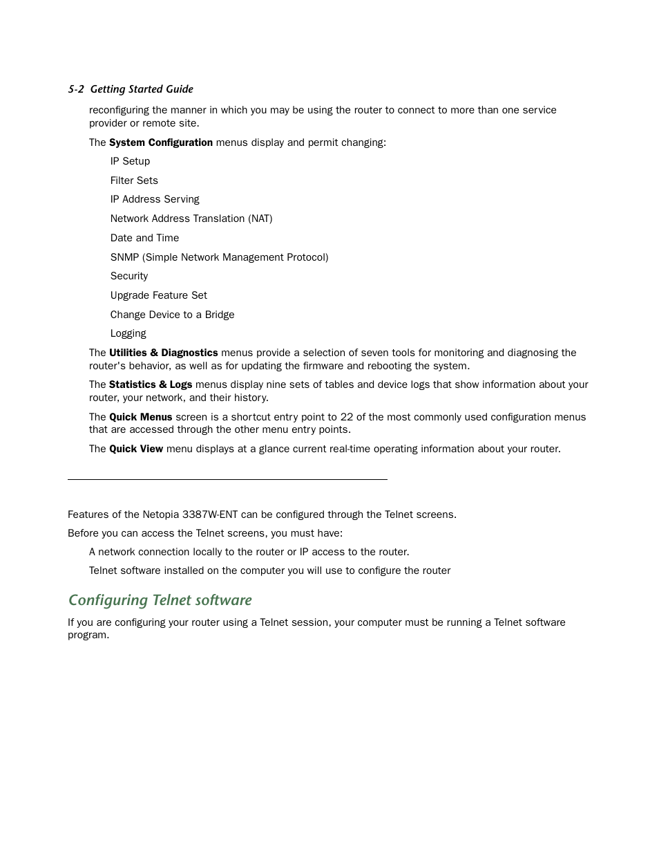 Connecting through a telnet session, Configuring telnet software, Connecting through a telnet session -2 | Configuring telnet software -2 | Netopia 3387W-ENT User Manual | Page 22 / 44