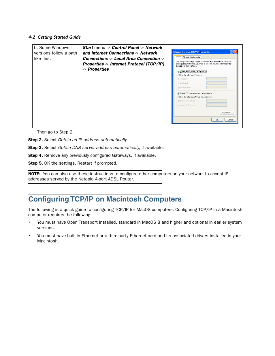 Configuring tcp/ip on macintosh computers, Configuring tcp/ip on macintosh computers -2, Conﬁguring tcp/ip on macintosh computers | Netopia 3356-ENT User Manual | Page 16 / 36