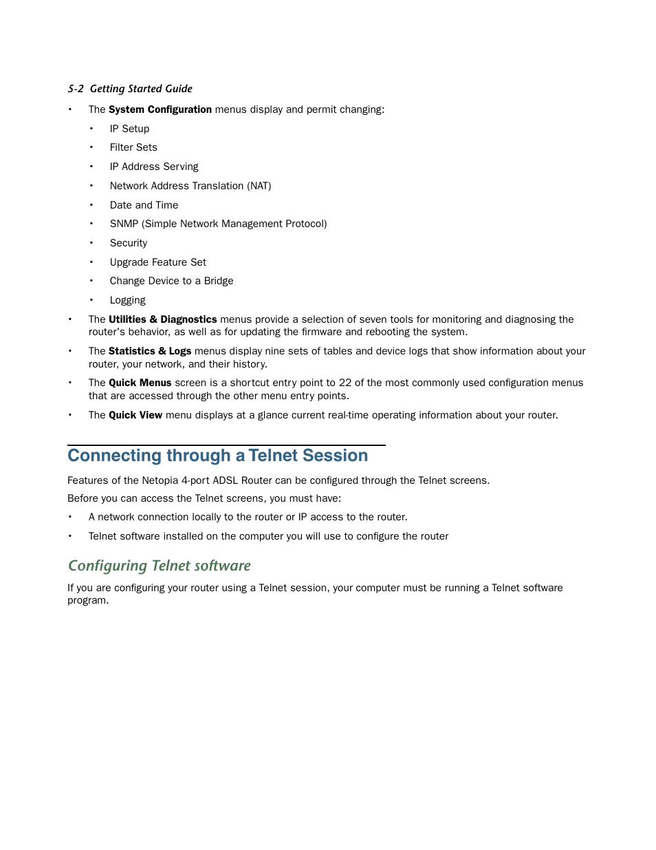 Connecting through a telnet session, Configuring telnet software, Connecting through a telnet session -2 | Configuring telnet software -2 | Netopia 3356-ENT User Manual | Page 20 / 36