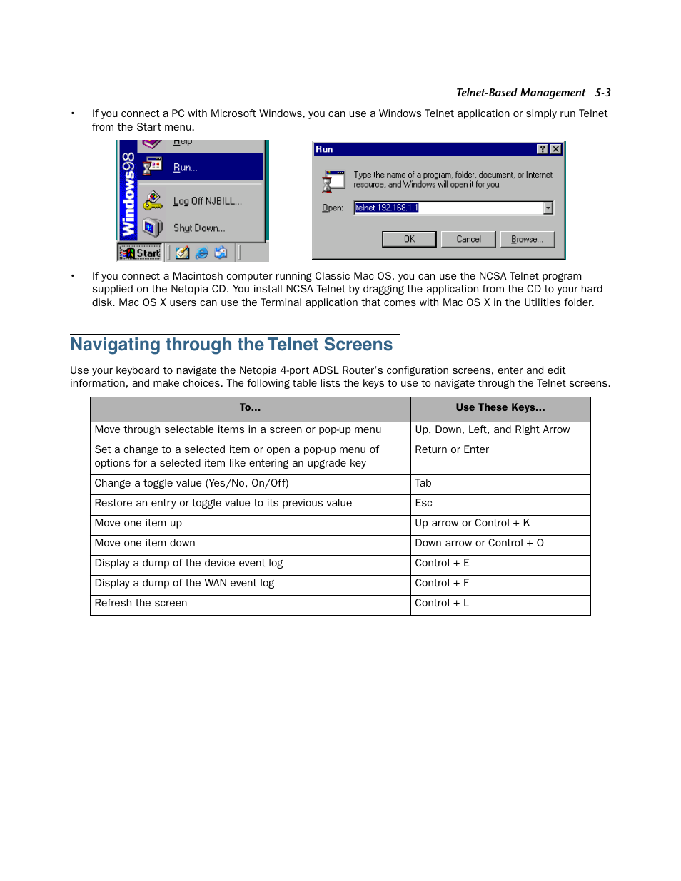 Navigating through the telnet screens, Navigating through the telnet screens -3 | Netopia 3356-ENT User Manual | Page 21 / 36