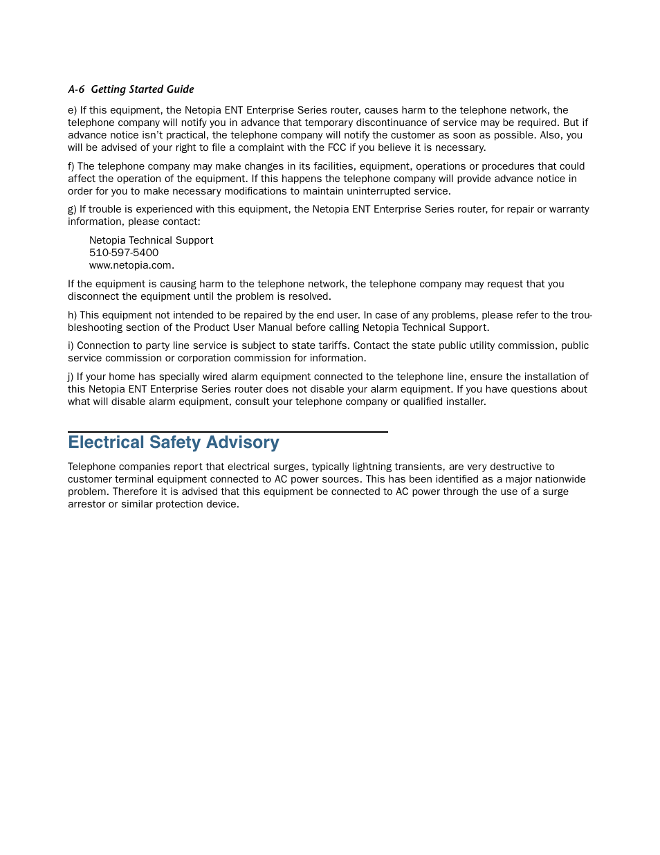 Electrical safety advisory | Netopia 3356-ENT User Manual | Page 36 / 36