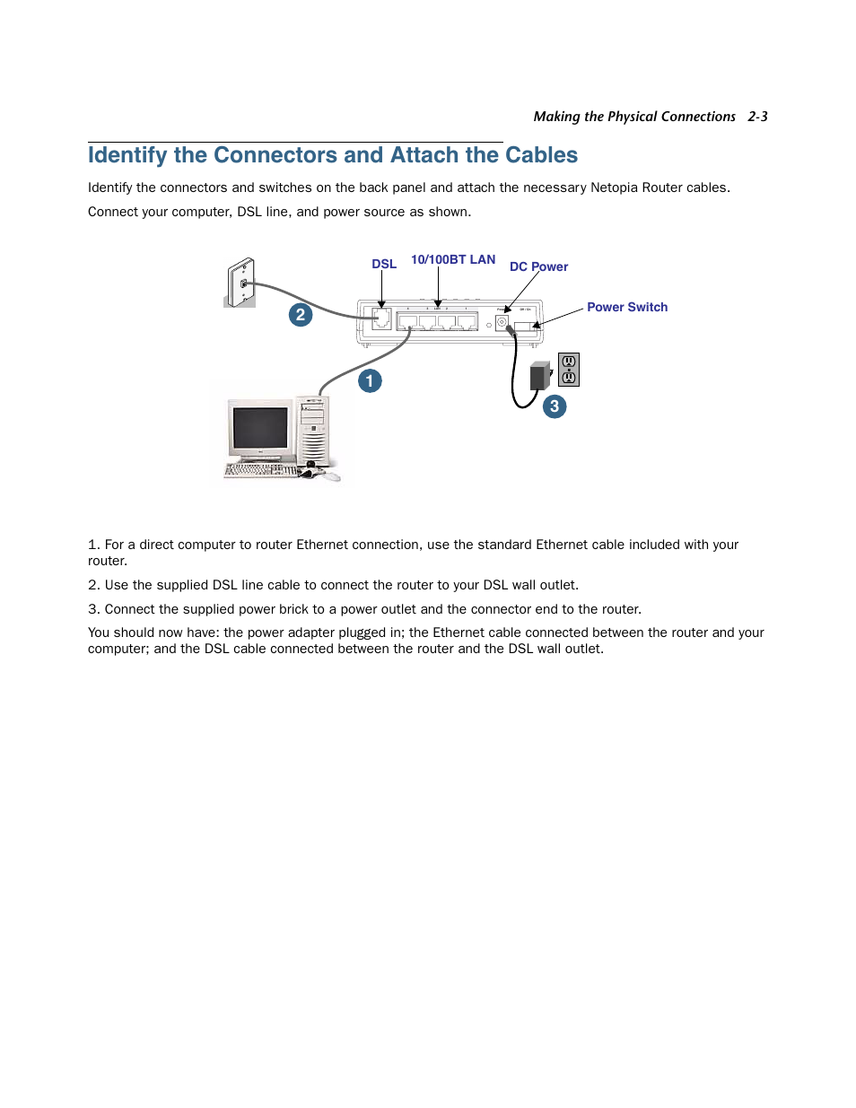 Identify the connectors and attach the cables, Identify the connectors and attach the cables -3 | Netopia 3356-ENT User Manual | Page 9 / 36