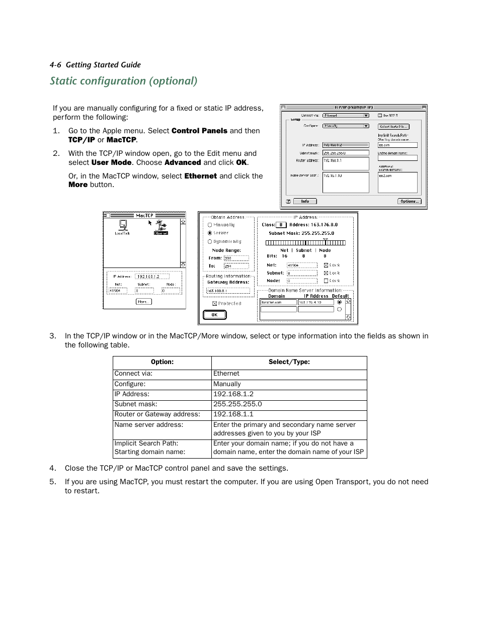 Static configuration (optional), Static configuration (optional) -6 | Netopia 4522 T1 User Manual | Page 20 / 43
