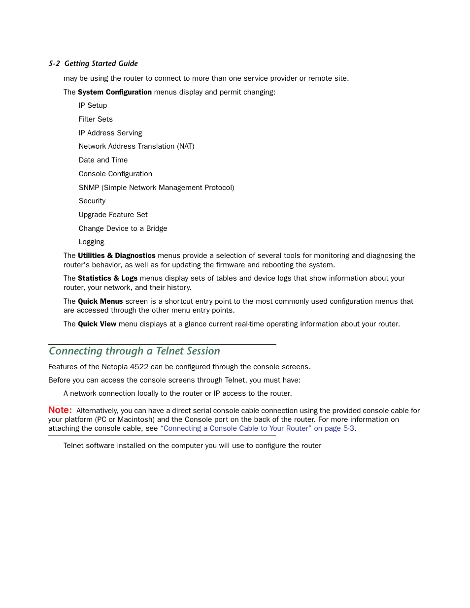 Connecting through a telnet session, Connecting through a telnet session -2 | Netopia 4522 T1 User Manual | Page 24 / 43