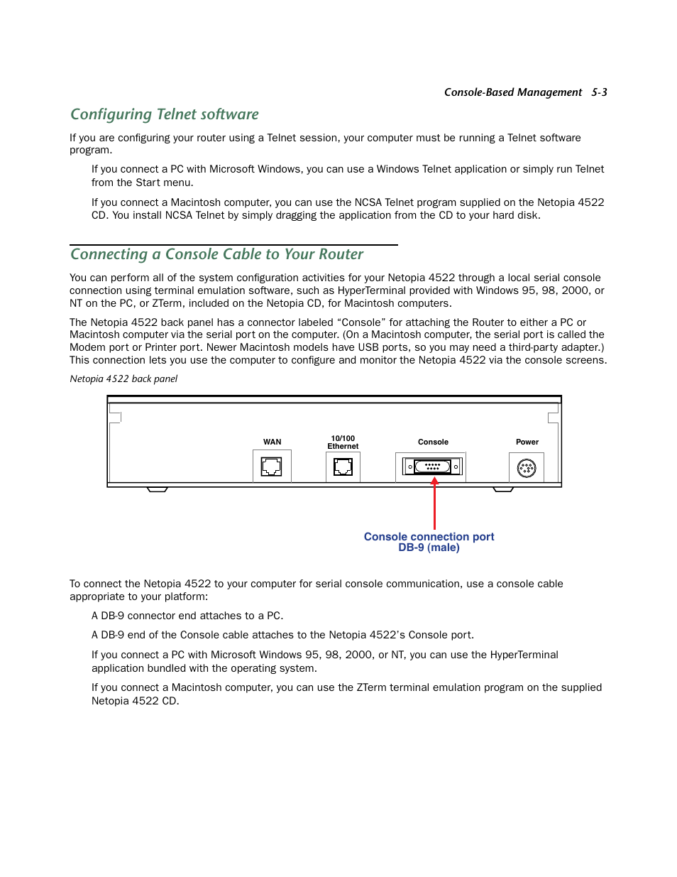 Configuring telnet software, Connecting a console cable to your router, Configuring telnet software -3 | Connecting a console cable to your router -3 | Netopia 4522 T1 User Manual | Page 25 / 43