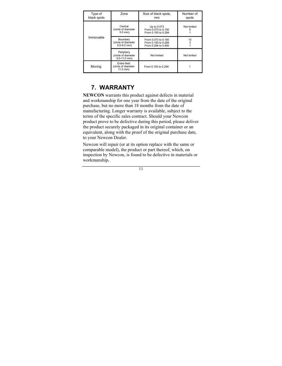 Warranty | Newcon Optik 150 User Manual | Page 15 / 20