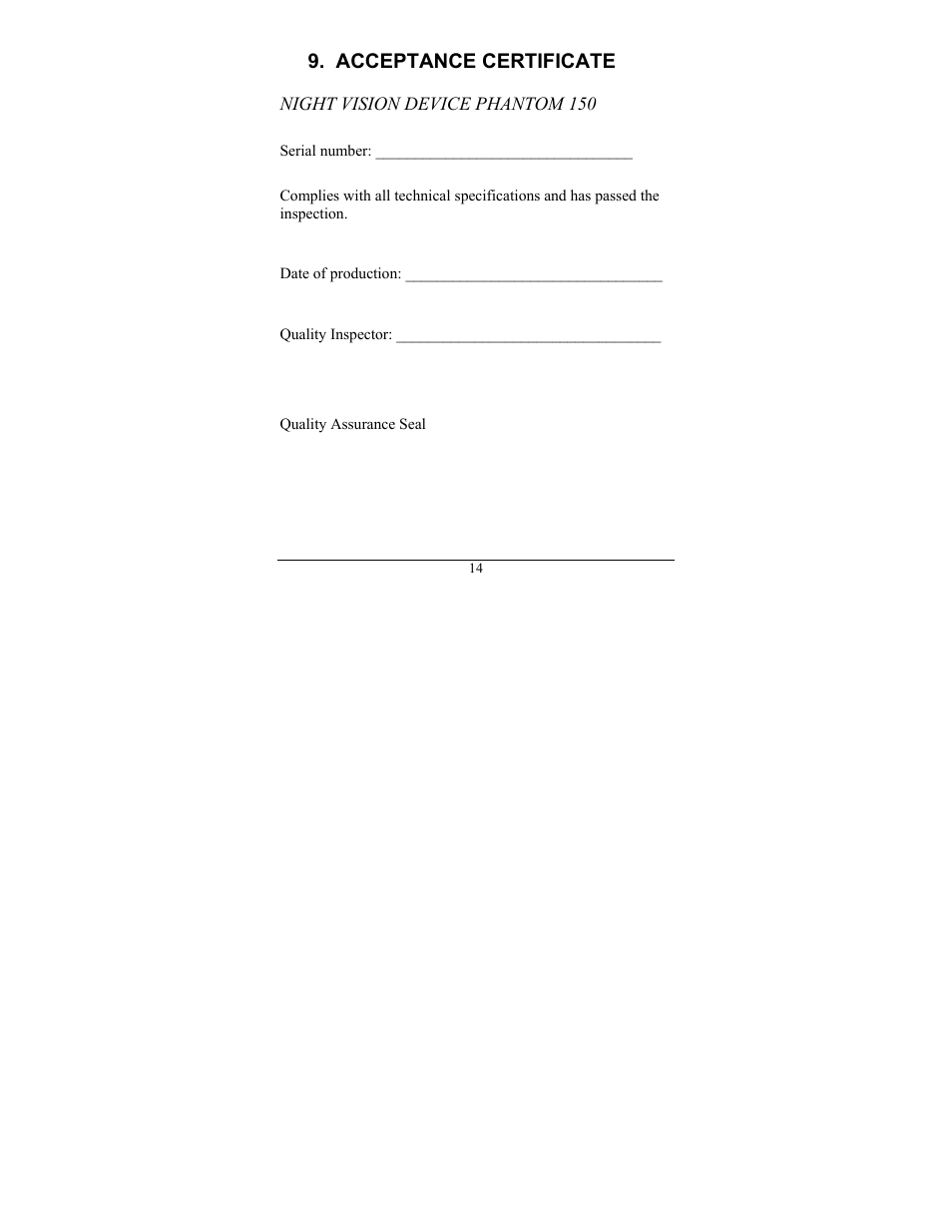 Acceptance certificate | Newcon Optik 150 User Manual | Page 18 / 20